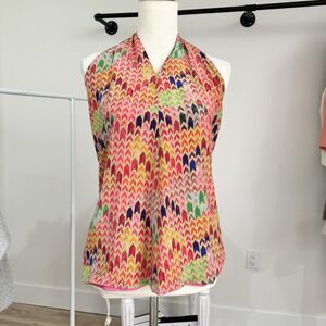 Drew Rainbow Color Retro Striped Halter Blouse Small 100% Silk